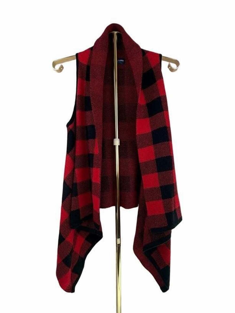 Ralph Lauren Buffalo Plaid Draped Vest Open Front Sleeveless Cardigan